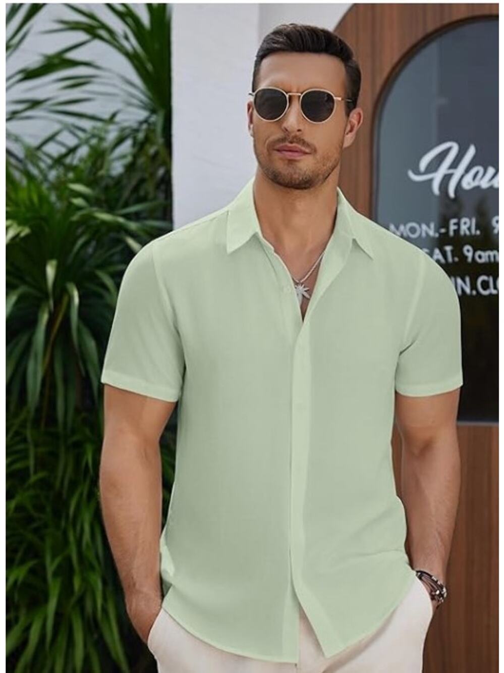 Men's Casual Button Down Short Sleeve Cotton with Pocket SIZE 2XL